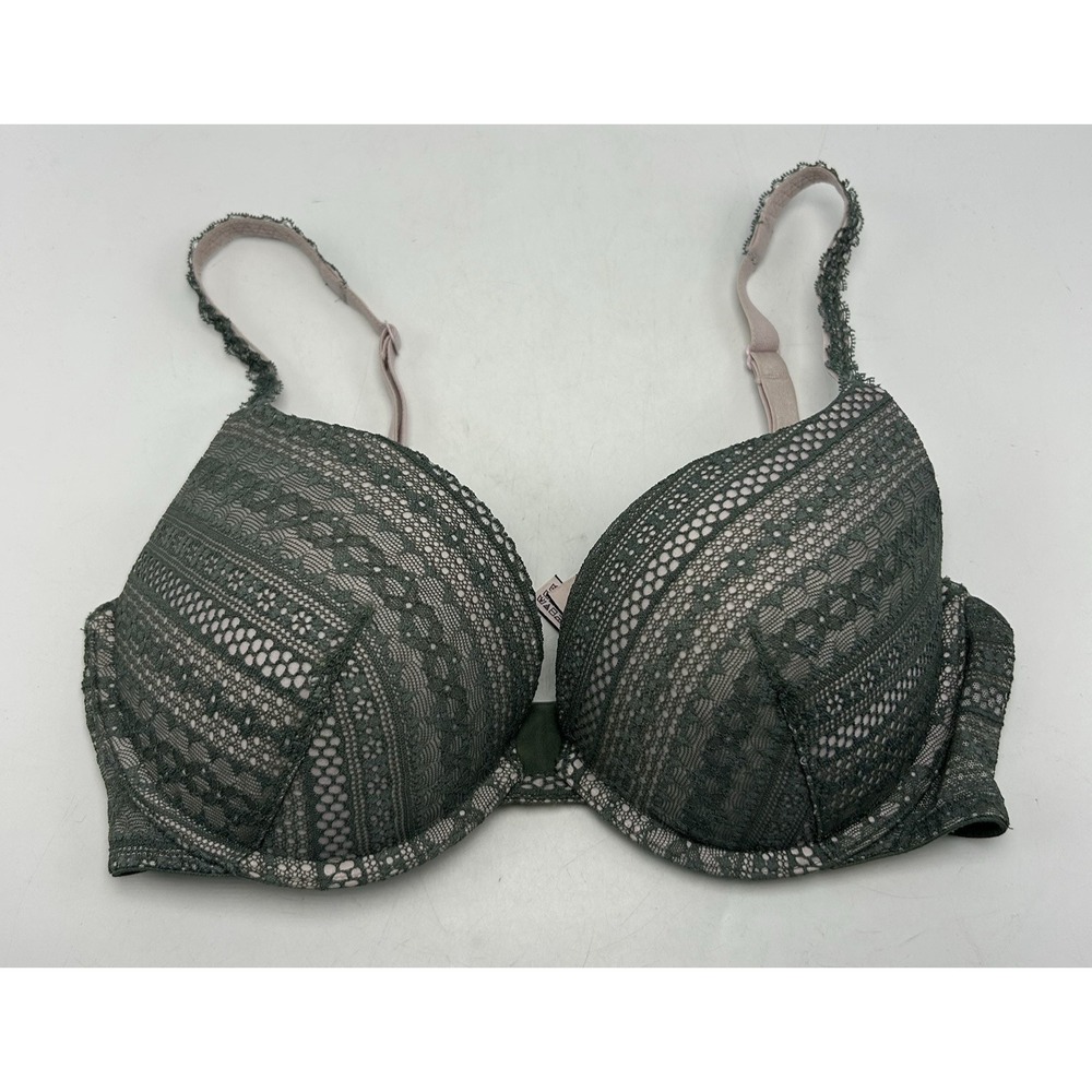 Victorias Secret Bra 32 DD Push Up Green Lace Underwire Sexy